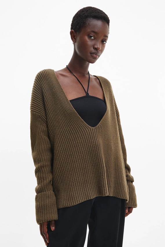 Свитер COTTON BLEND RIB V-NECK SWEATER
