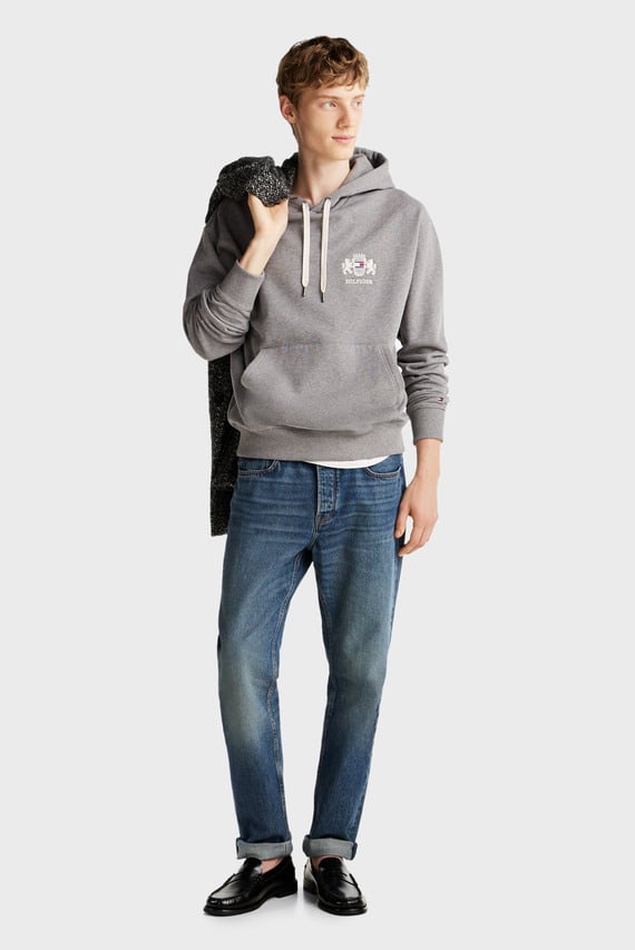 Мужское серое худи HILFIGER SMALL CREST