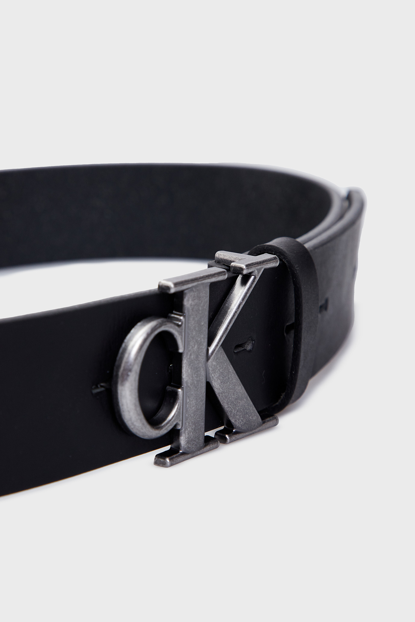 Мужской черный кожаный ремень ROUND MONO PLAQUE LTHR BELT 40MM 2