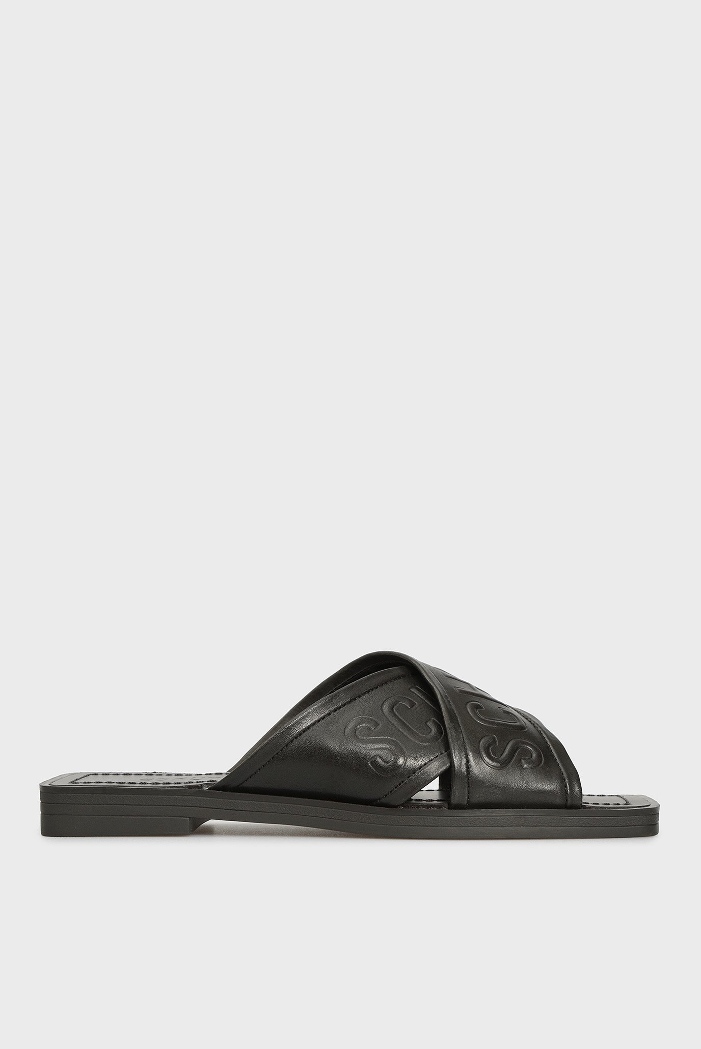 Женские черные кожаные слайдеры 6