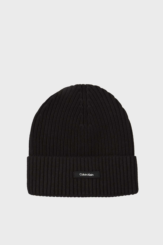 Мужская черная шапка CLASSIC COTTON RIB BEANIE Calvin Klein