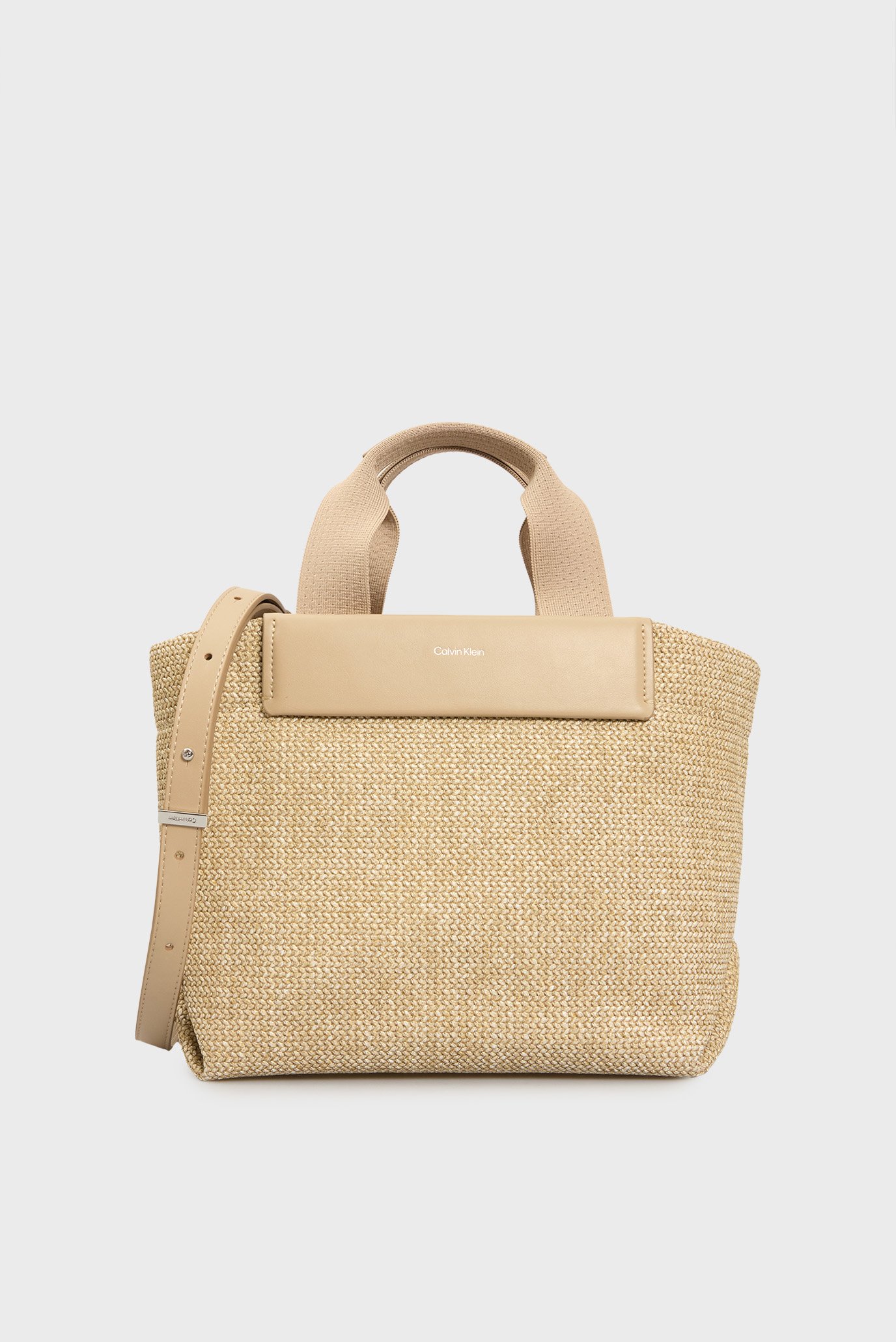 Женская бежевая сумка CK RAFFIA SMALL TOTE CROSSBODY 1