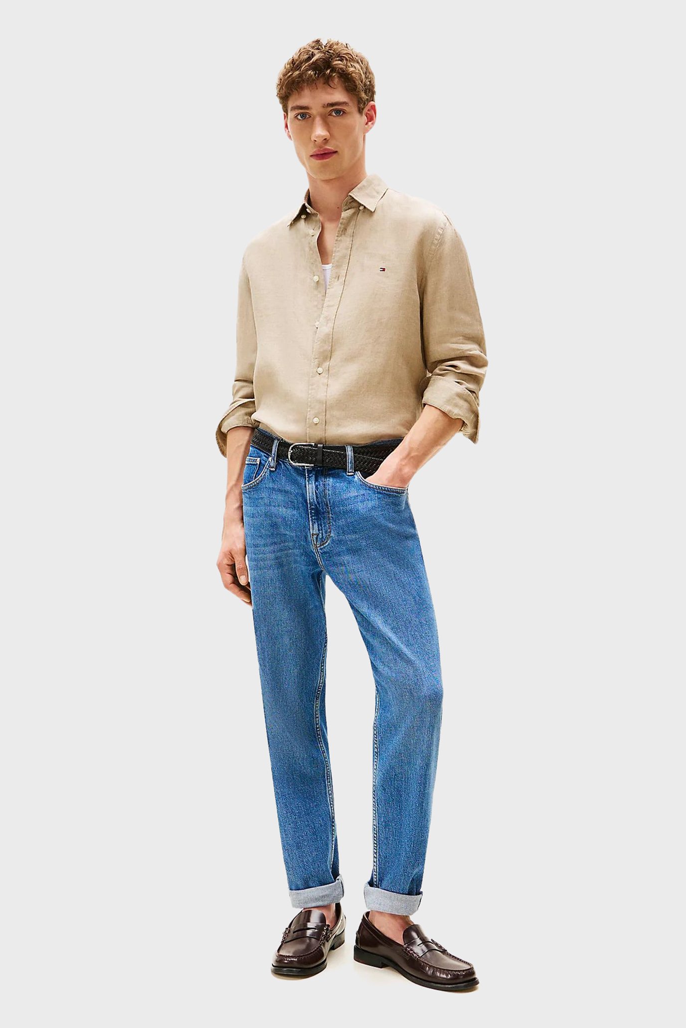 Мужская бежевая льняная рубашка PIGMENT 2