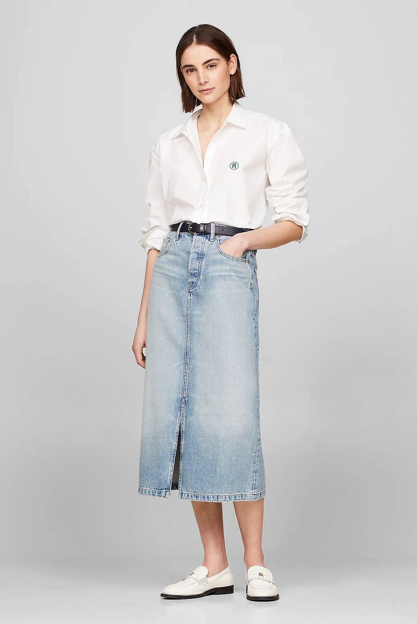 Женская голубая джинсовая юбка DNM MIDI STRAIGHT SKIRT HW ASH 2