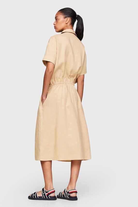 Женское бежевое льняное платье LINEN SS MIDI SHIRT DRESS