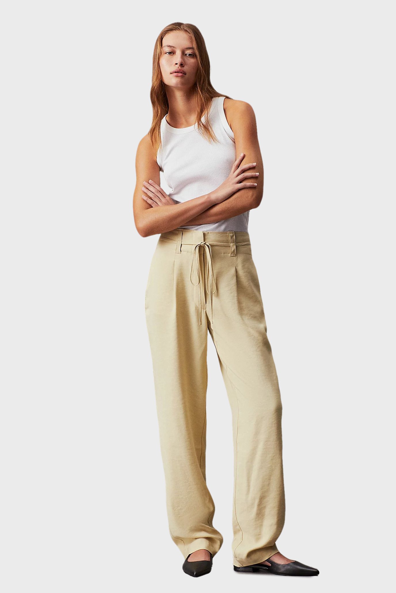 Женские бежевые брюки WAIST TIES TAPERED TWILL 2