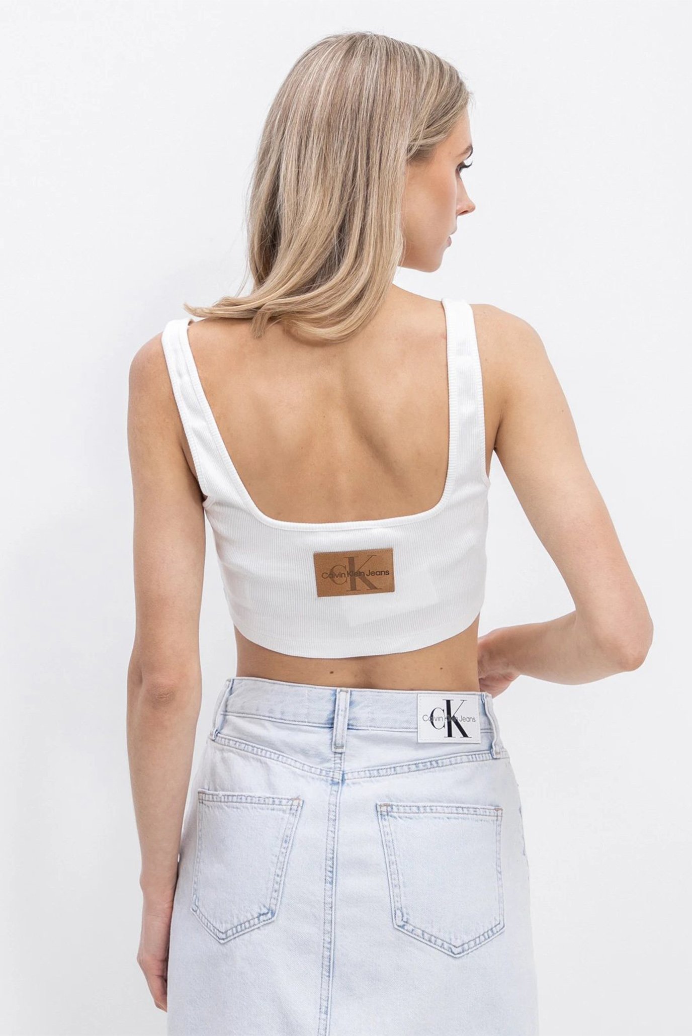 Женский белый топ LEATHER PATCH RIB BRALETTE 2