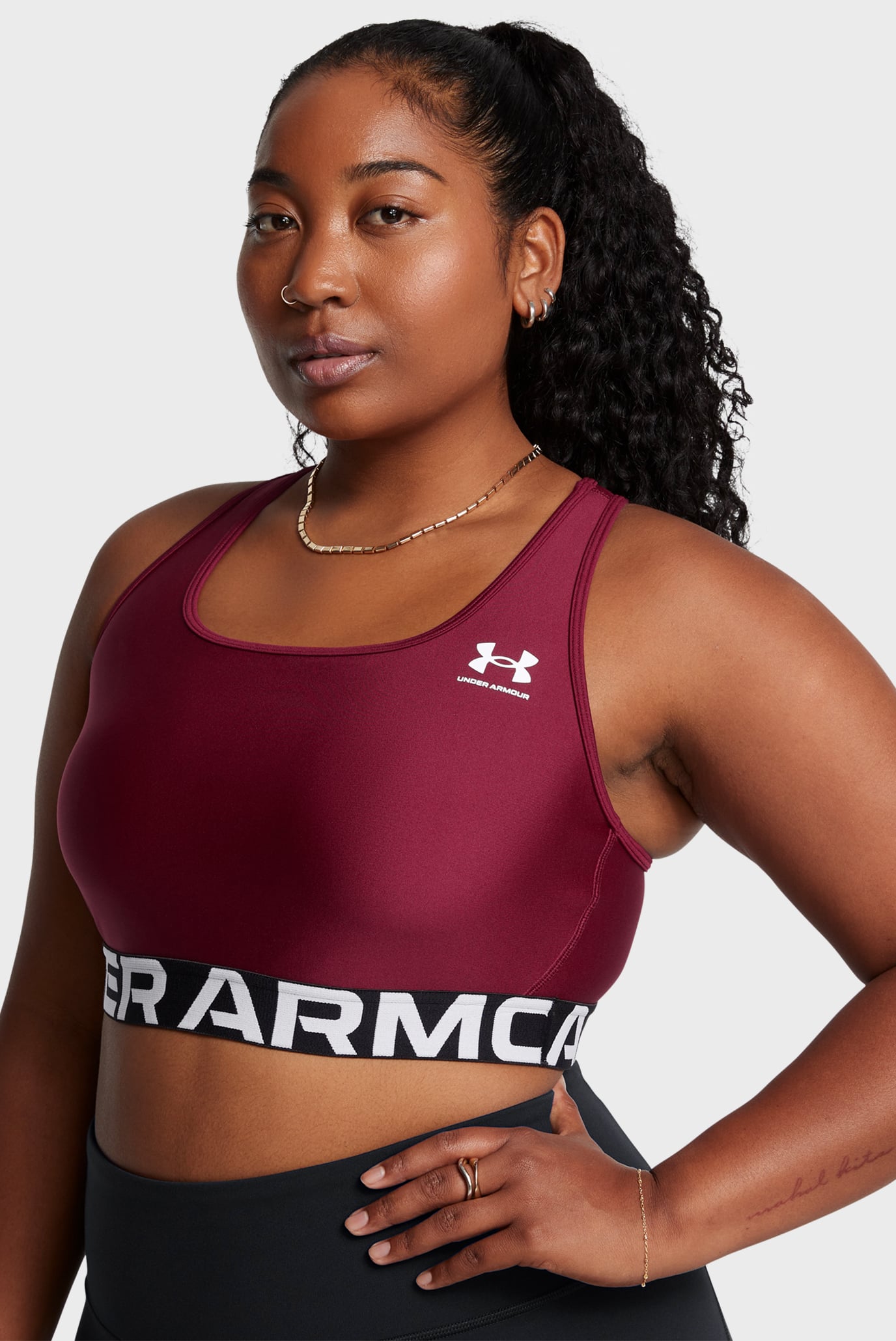 Женский бордовый топ UA HG Authentics Mid Branded 2