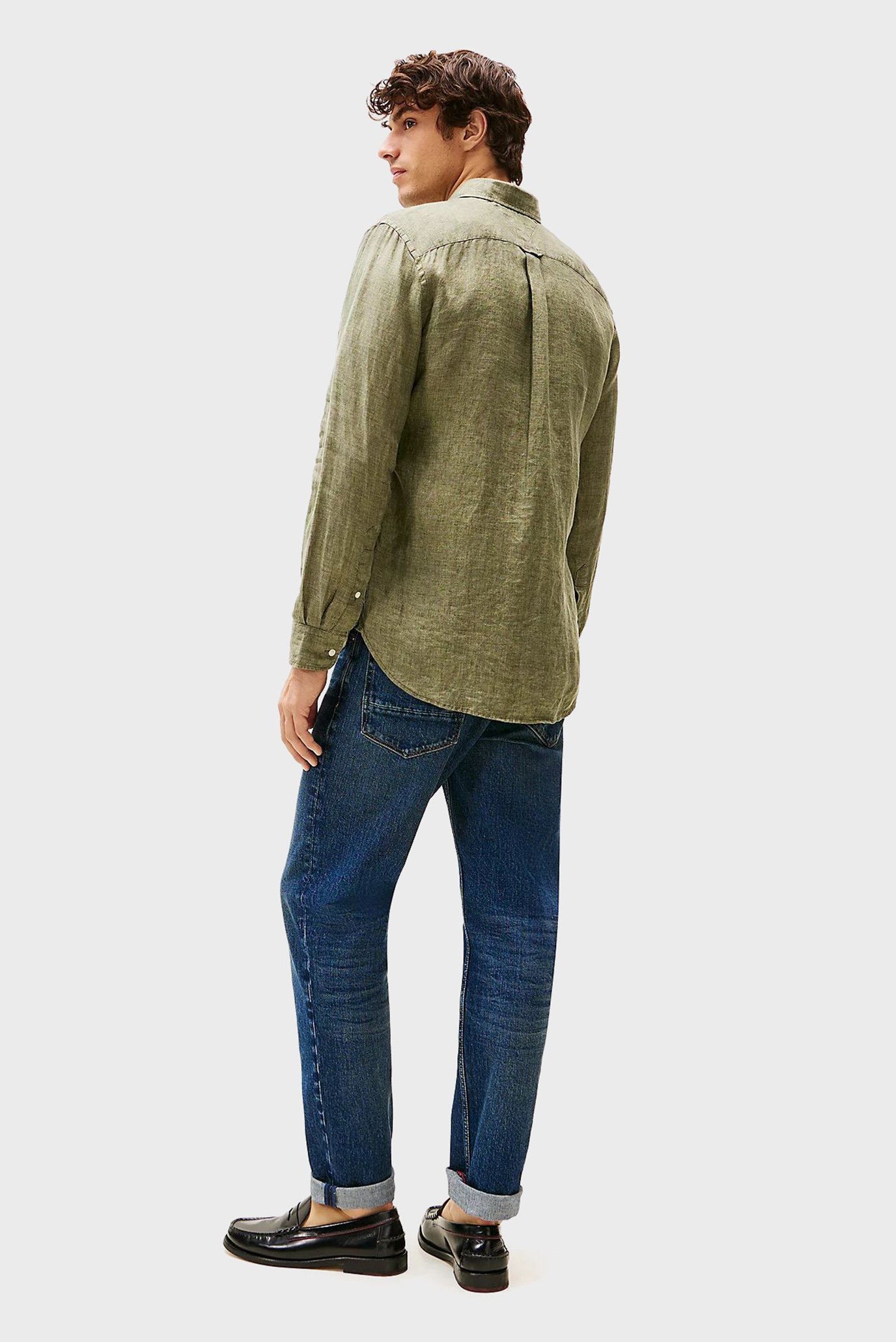 Мужская оливковая льняная рубашка PIGMENT 3