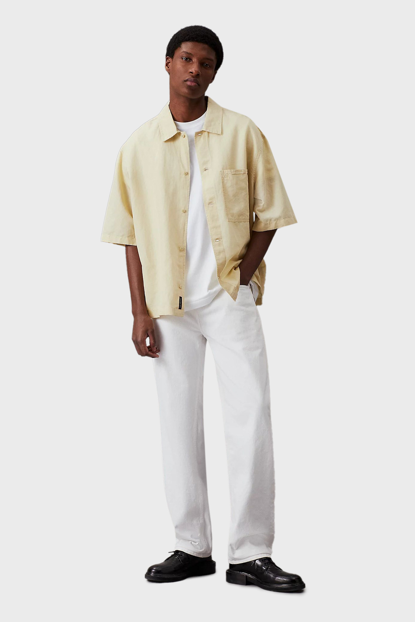 Мужская желтая льняная рубашка 2