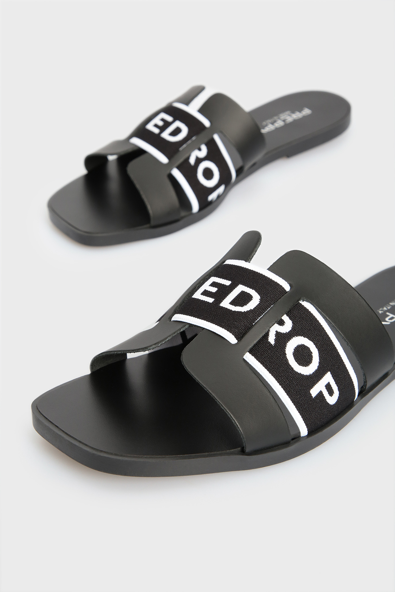 Женские черные кожаные слайдеры 2