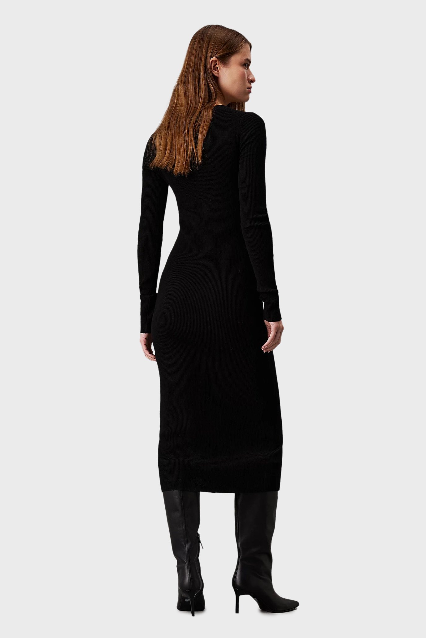 Женское черное шерстяное платье SOFT RIB V-NECK MIDI 2