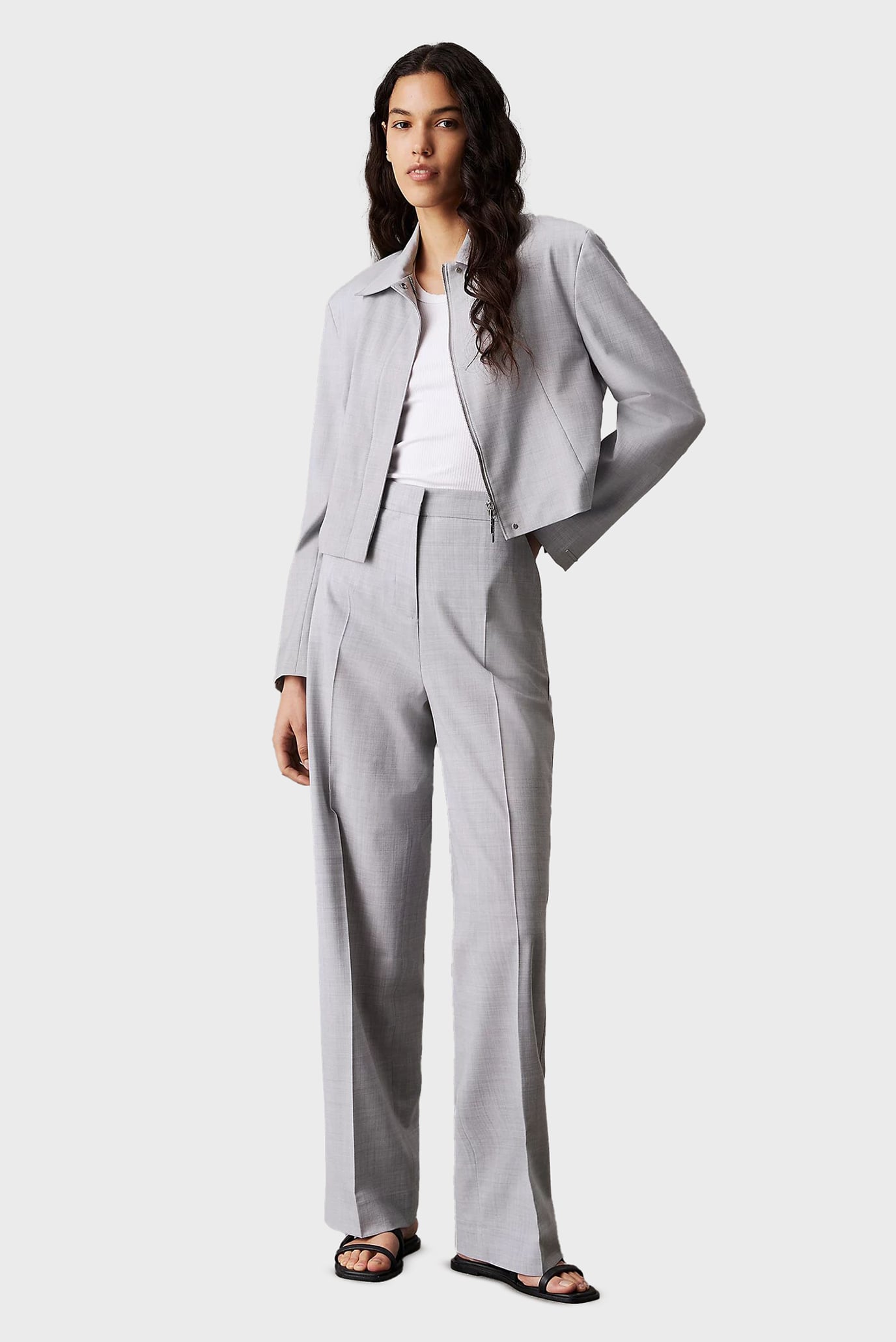 Женские серые шерстяные брюки WOOL BLEND STRAIGHT LEG 2