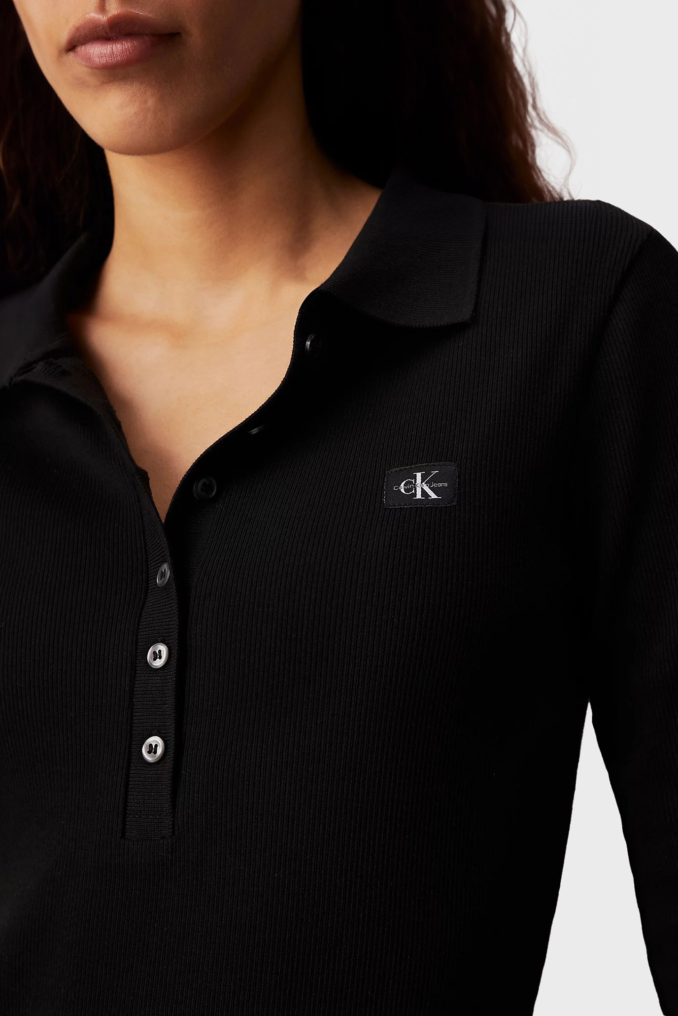 Женское черное поло WOVEN LABEL RIB POLO 5