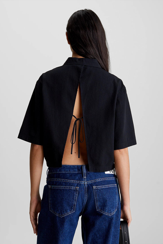 Женская черная рубашка BACK DETAIL SEERSUCKER