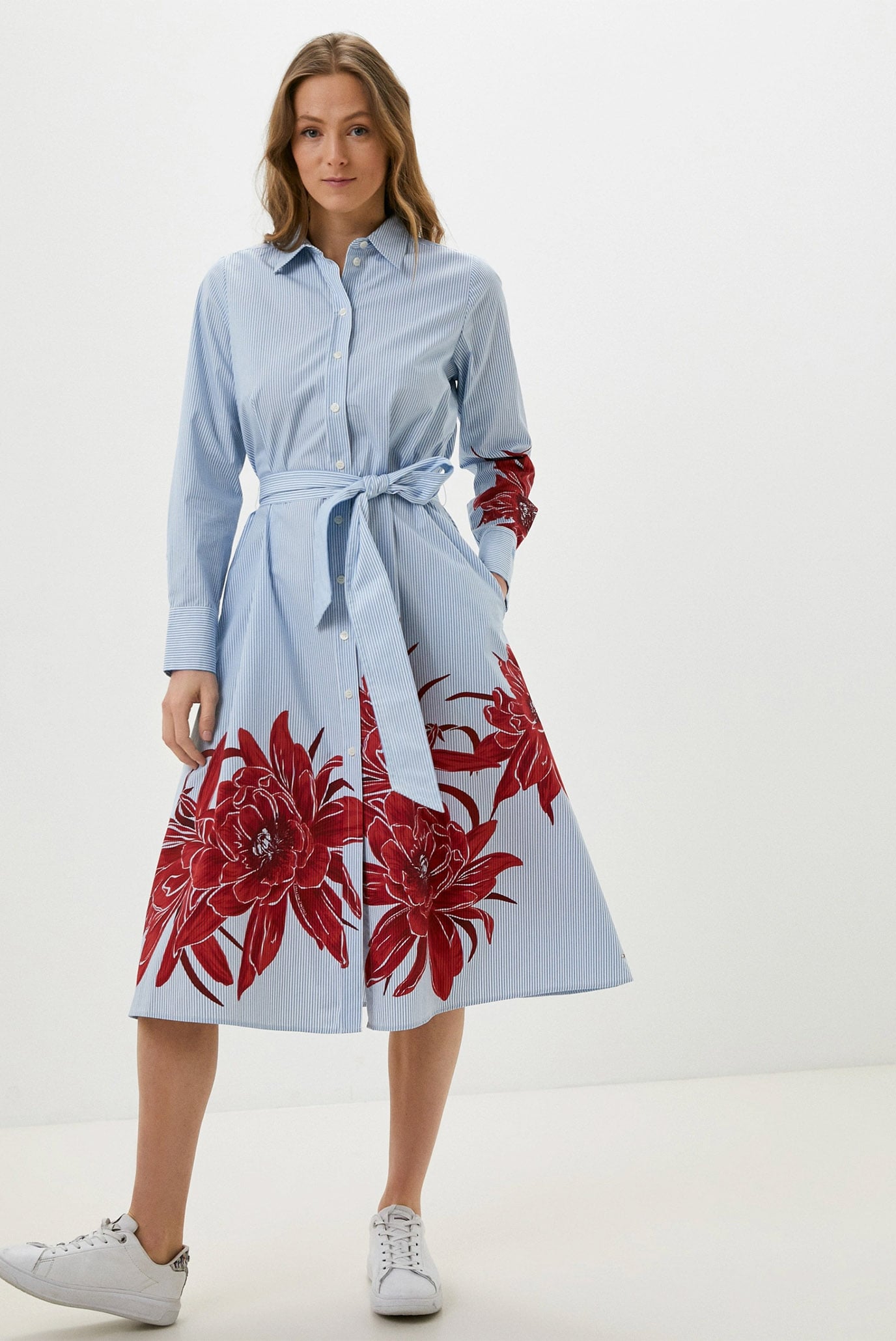 Женское голубое платье в полоску FLORAL MIDI SHIRT DRESS LS 7