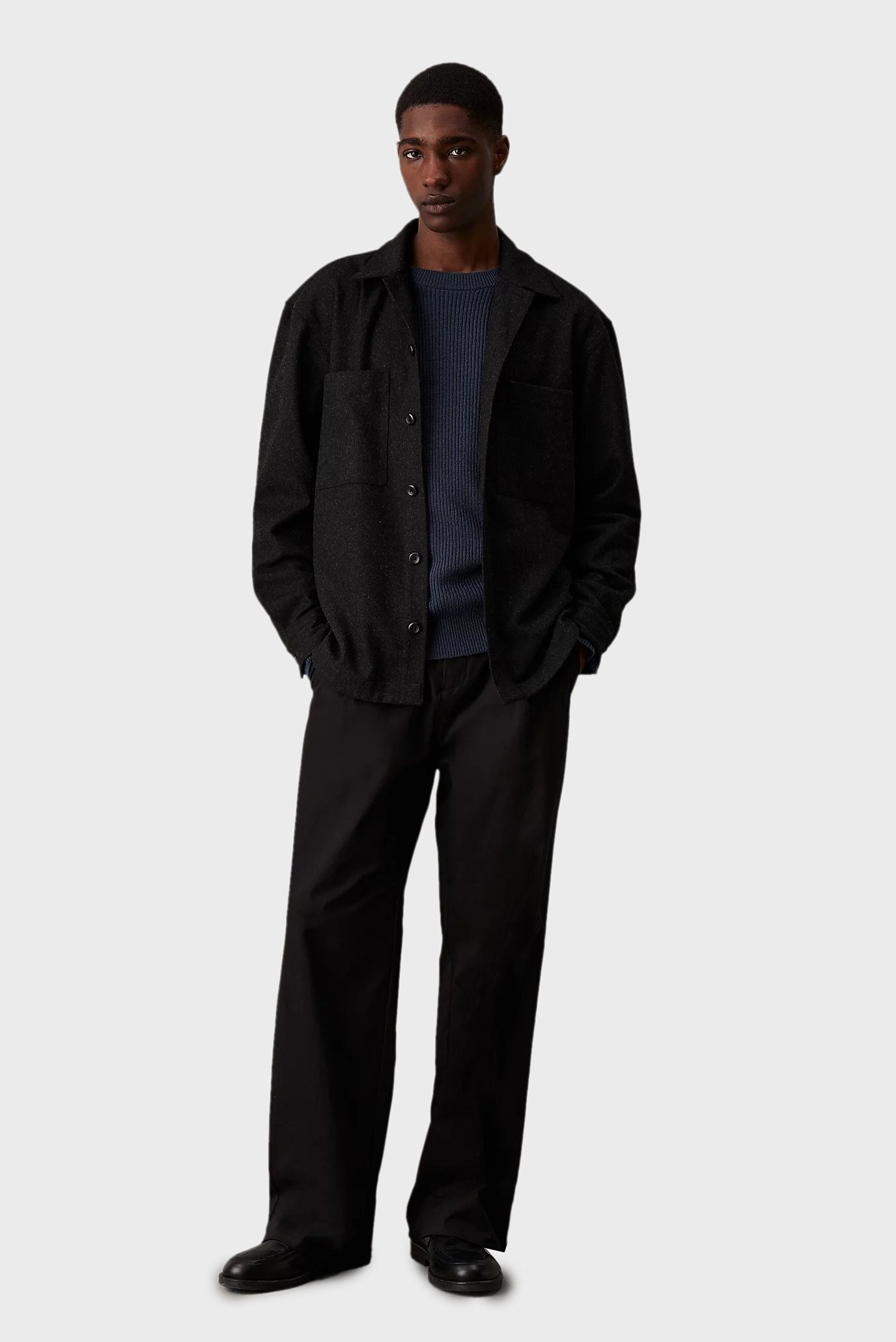 Мужская черная шерстяная рубашка WOOL BLEND OVERSHIRT 2