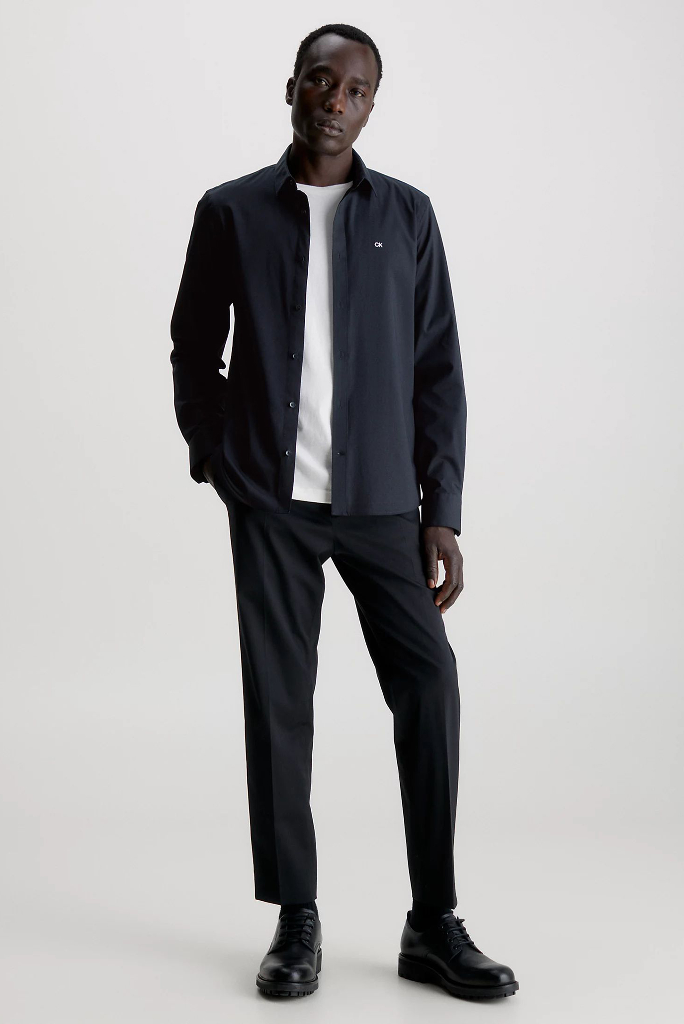 Мужская черная рубашка STRETCH POPLIN SLIM 7