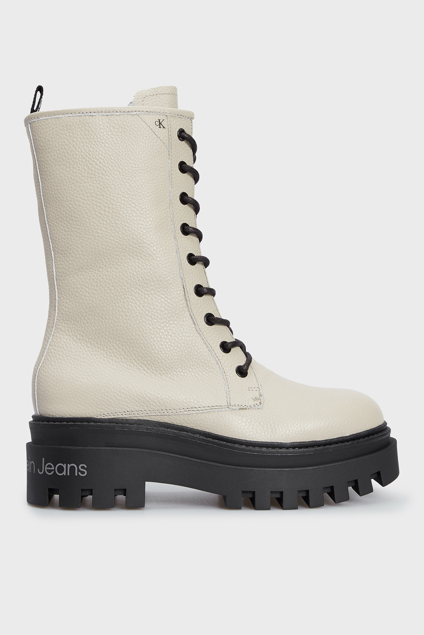 Женские бежевые кожаные ботинки FLATFORM 6