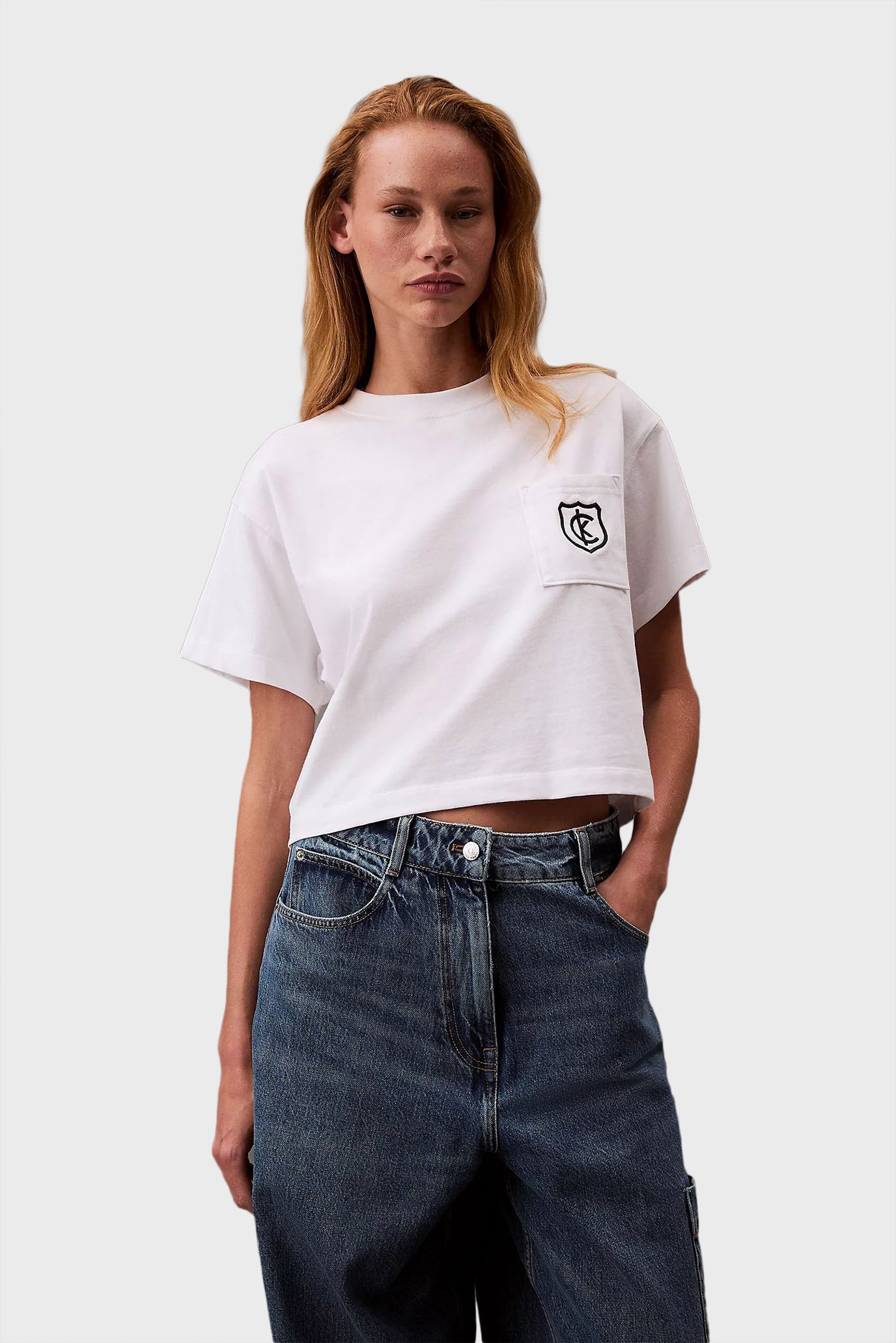 Женская белая футболка BOXY CK CREST CROP POCKET 1