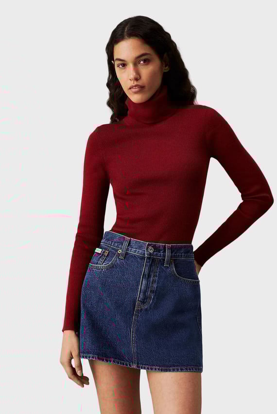 Calvin klein red denim skirt hotsell