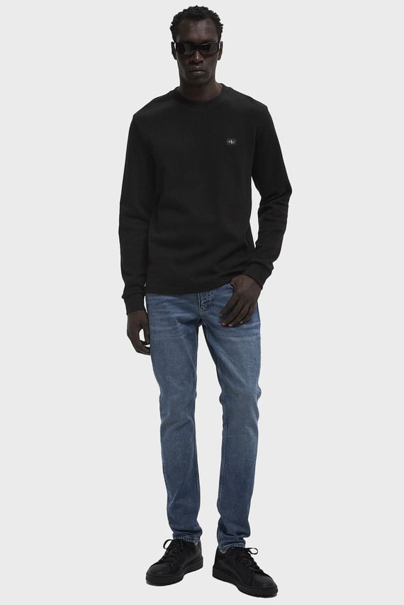 Мужской черный лонгслив WOVEN LABEL WAFFLE LS TEE