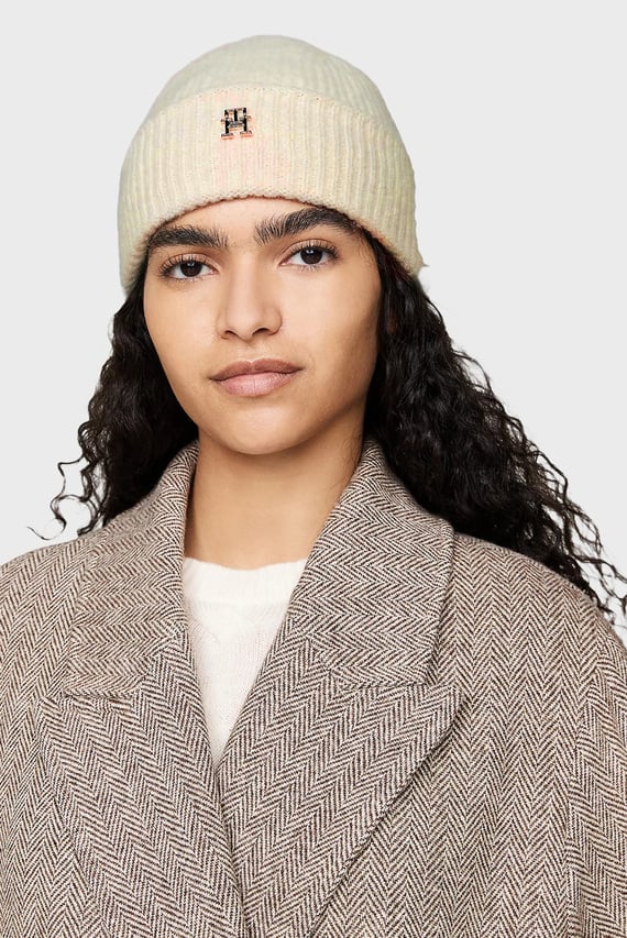 Женская белая шапка TH LUXE BEANIE