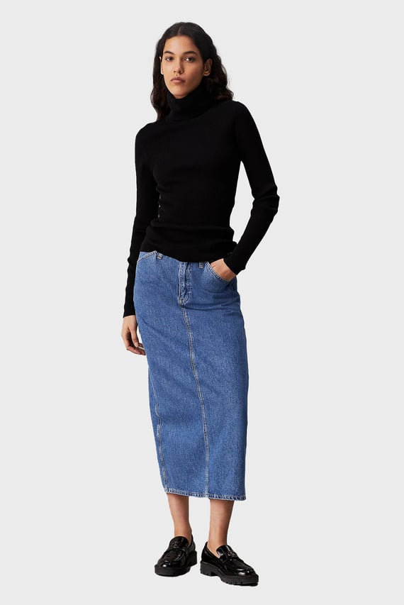 Женский черный гольф WOVEN LABEL ROLL NECK
