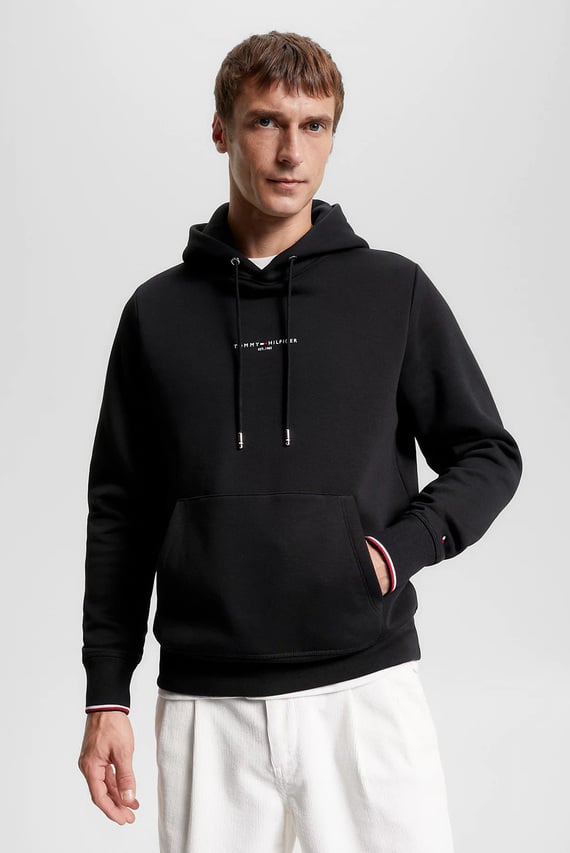 Мужское черное худи TOMMY LOGO TIPPED HOODY