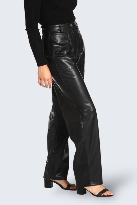 Штаны FAUX LEATHER HIGH RISE STRAIGHT