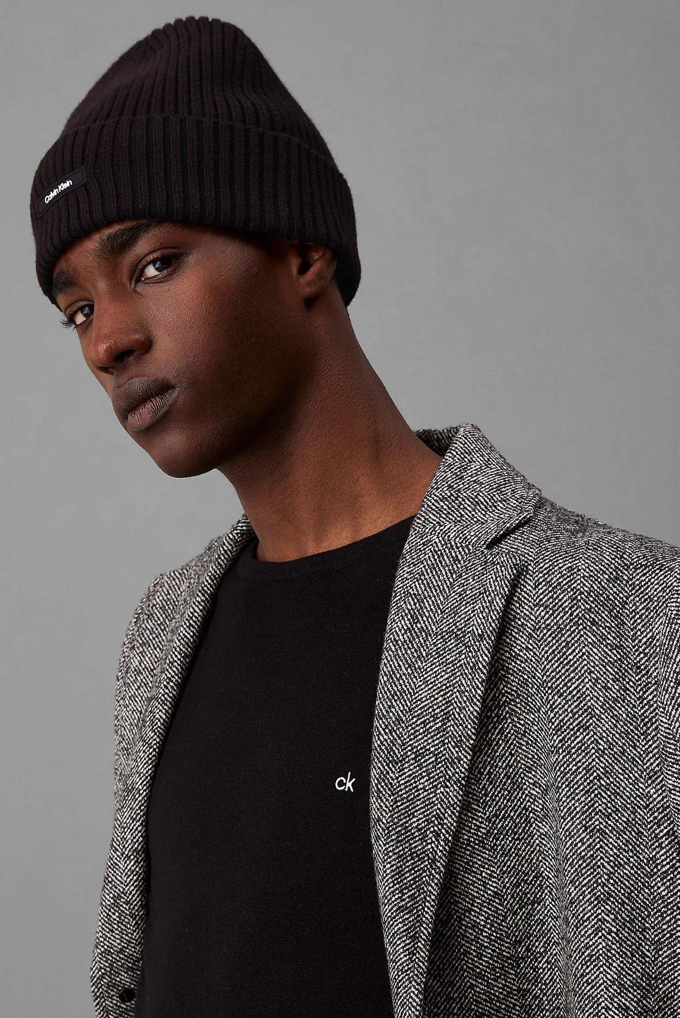 Мужская черная шапка CLASSIC COTTON RIB BEANIE 2