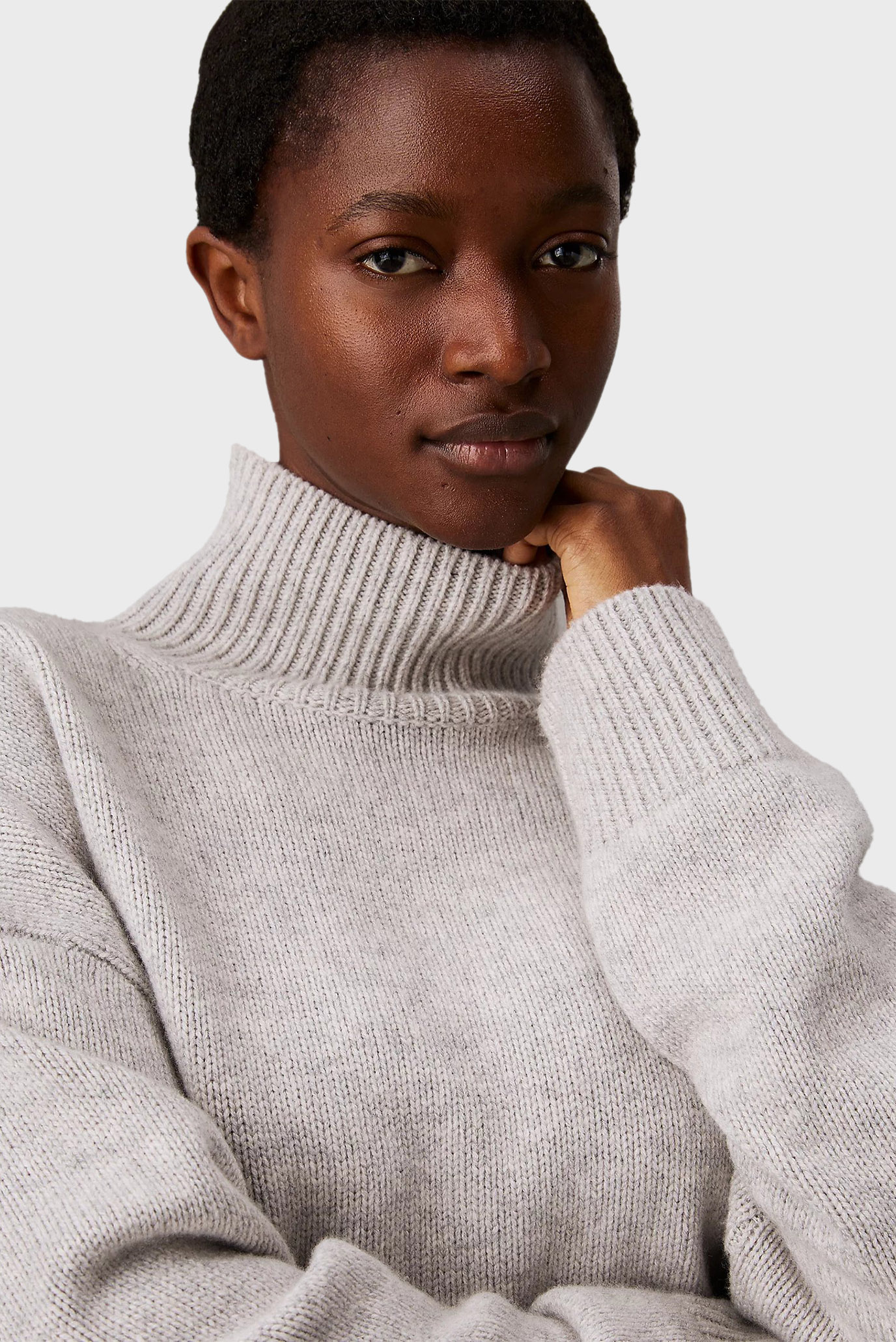 Женский серый шерстяной свитер CASHMERE BLEND HIGH-NECK 4