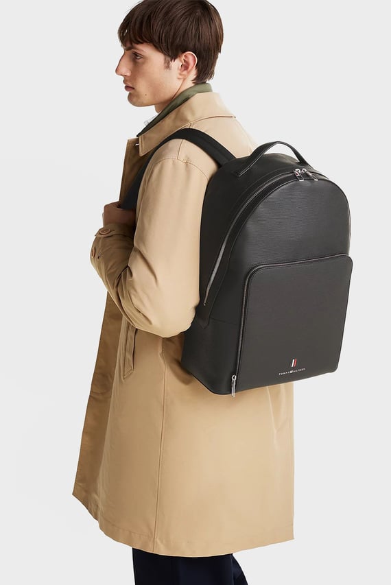 Мужской черный кожаный рюкзак TH BUSINESS LEATHER BACKPACK