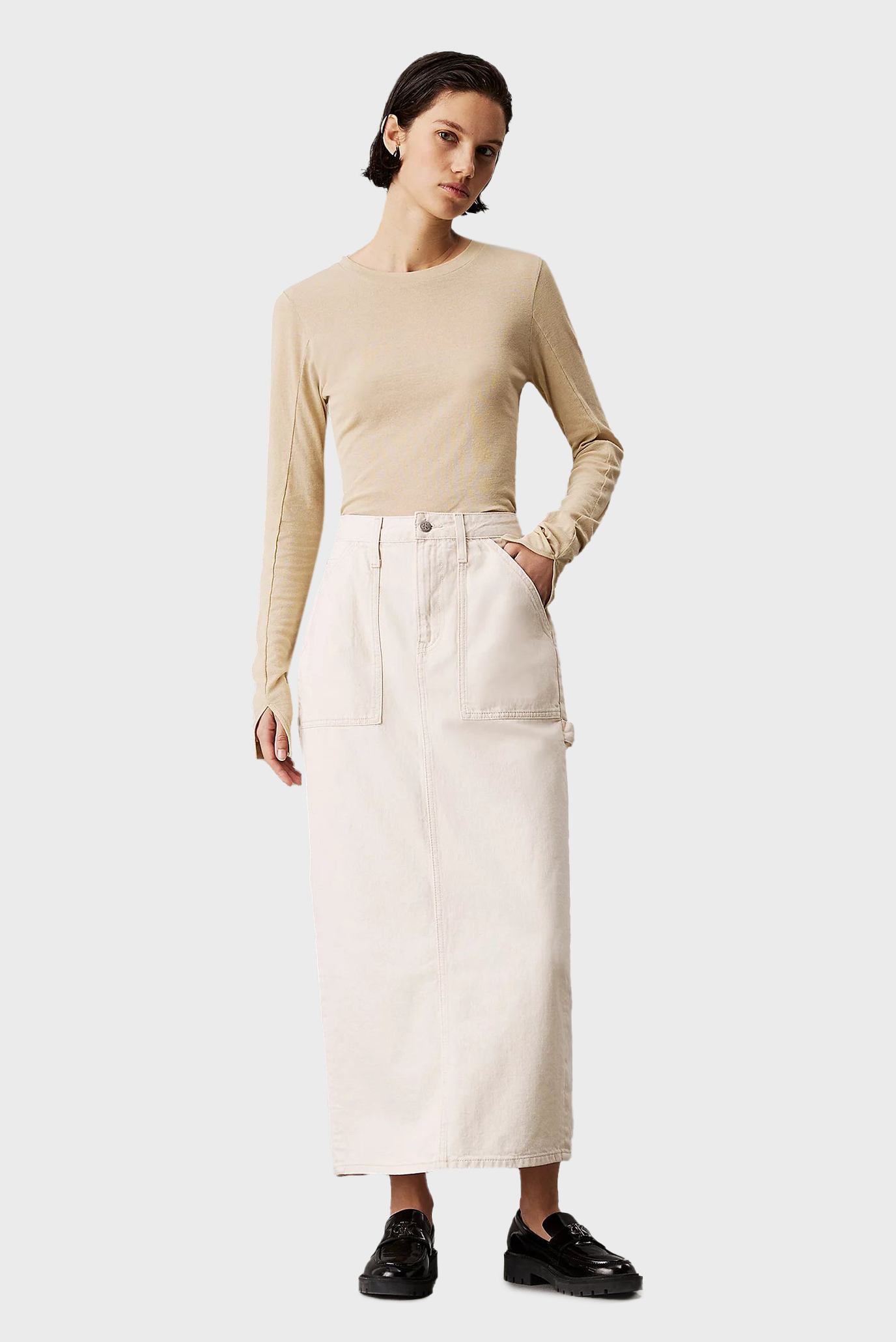 Женская бежевая джинсовая юбка MAXI SKIRT CARGO POCKETS 2