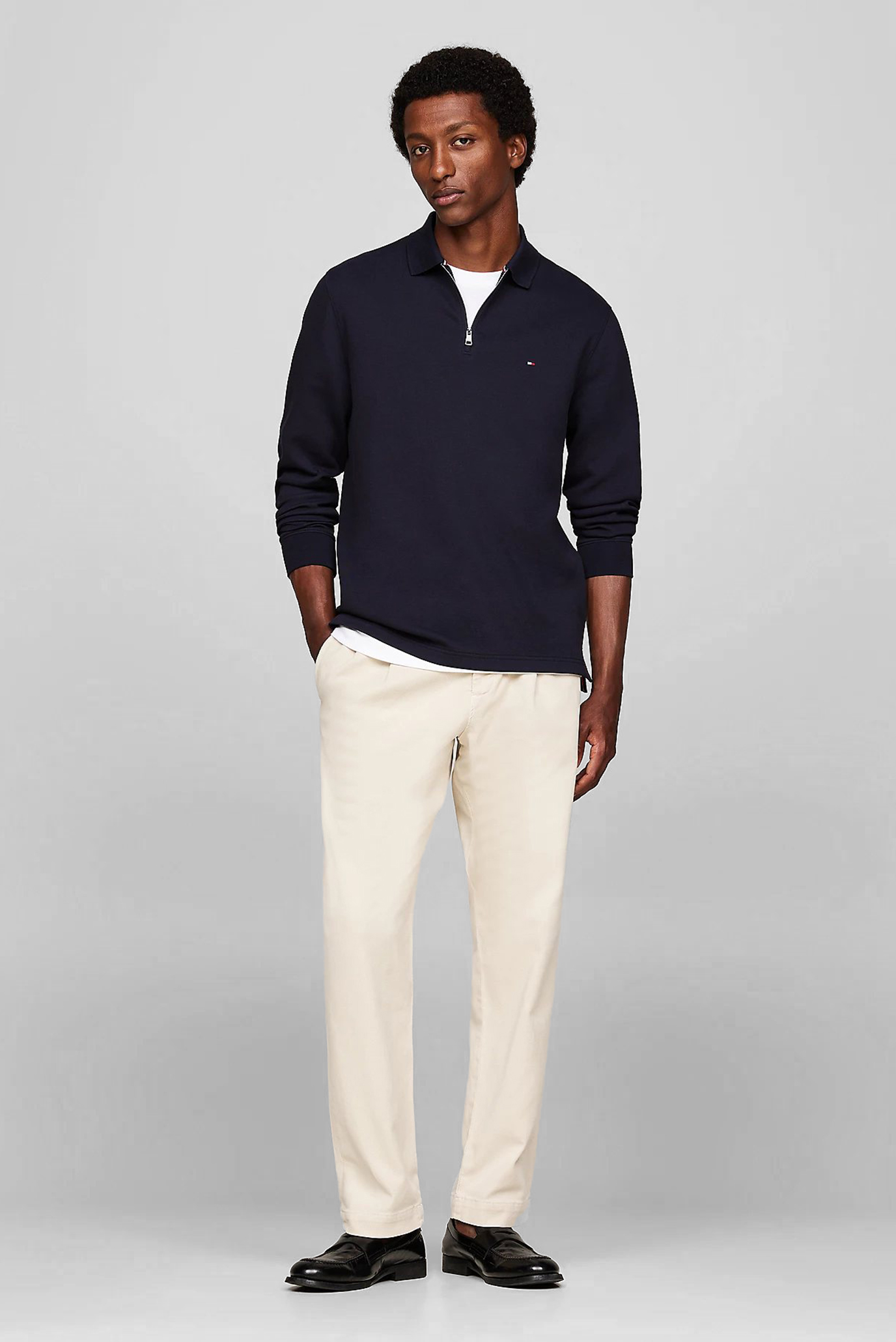 Мужское темно-синее поло L S TEXTURED ZIP REG POLO 2