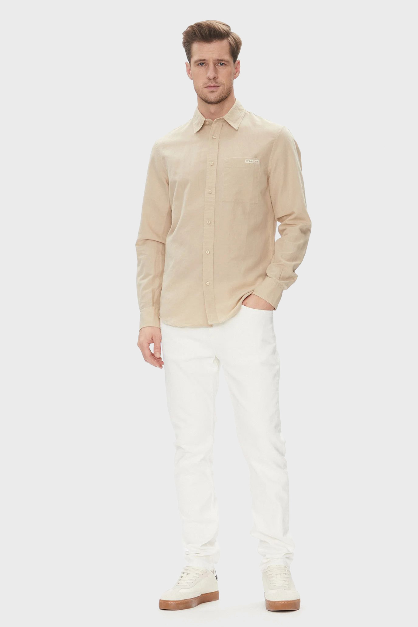 Мужская бежевая льняная рубашка 2