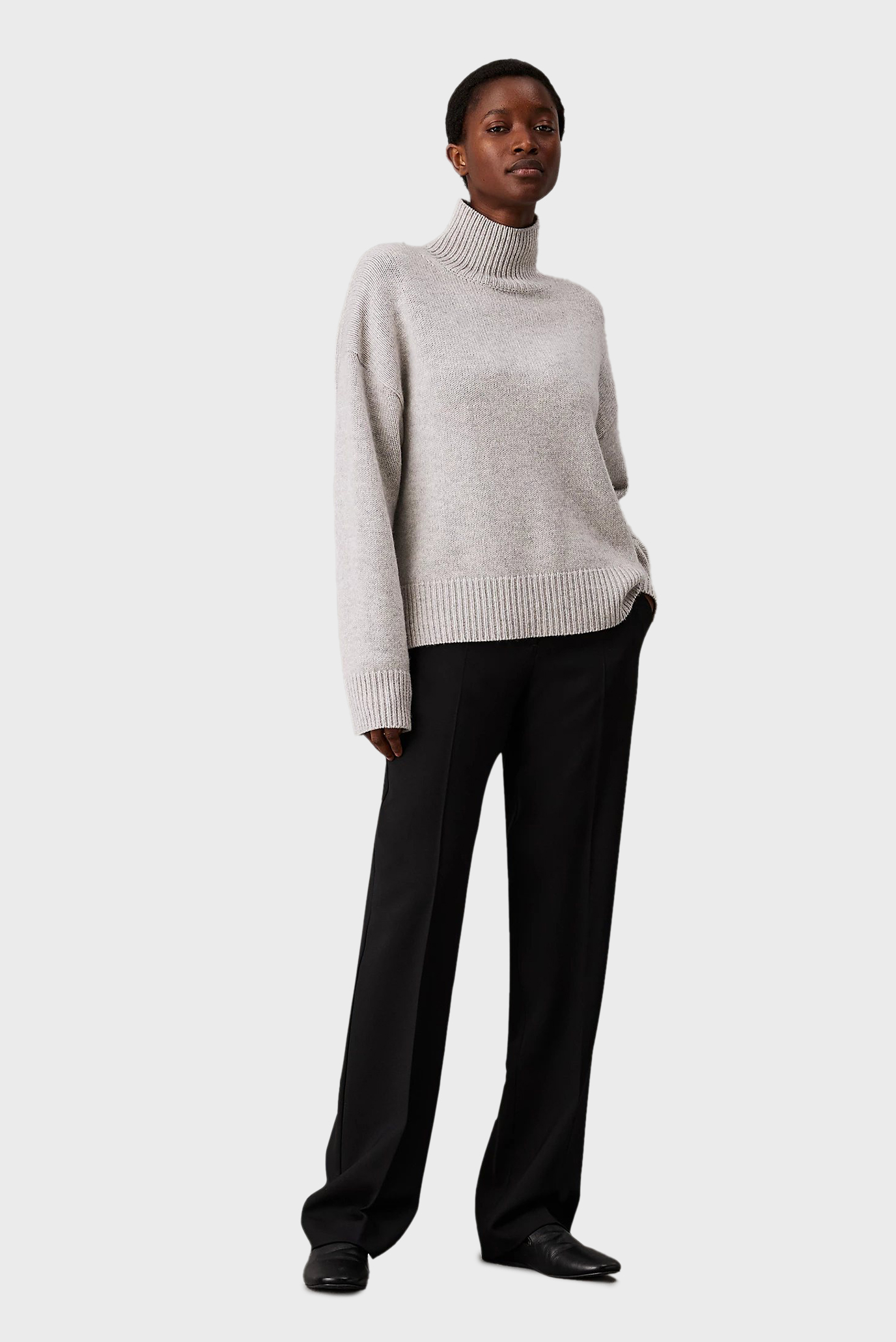 Женский серый шерстяной свитер CASHMERE BLEND HIGH-NECK 2