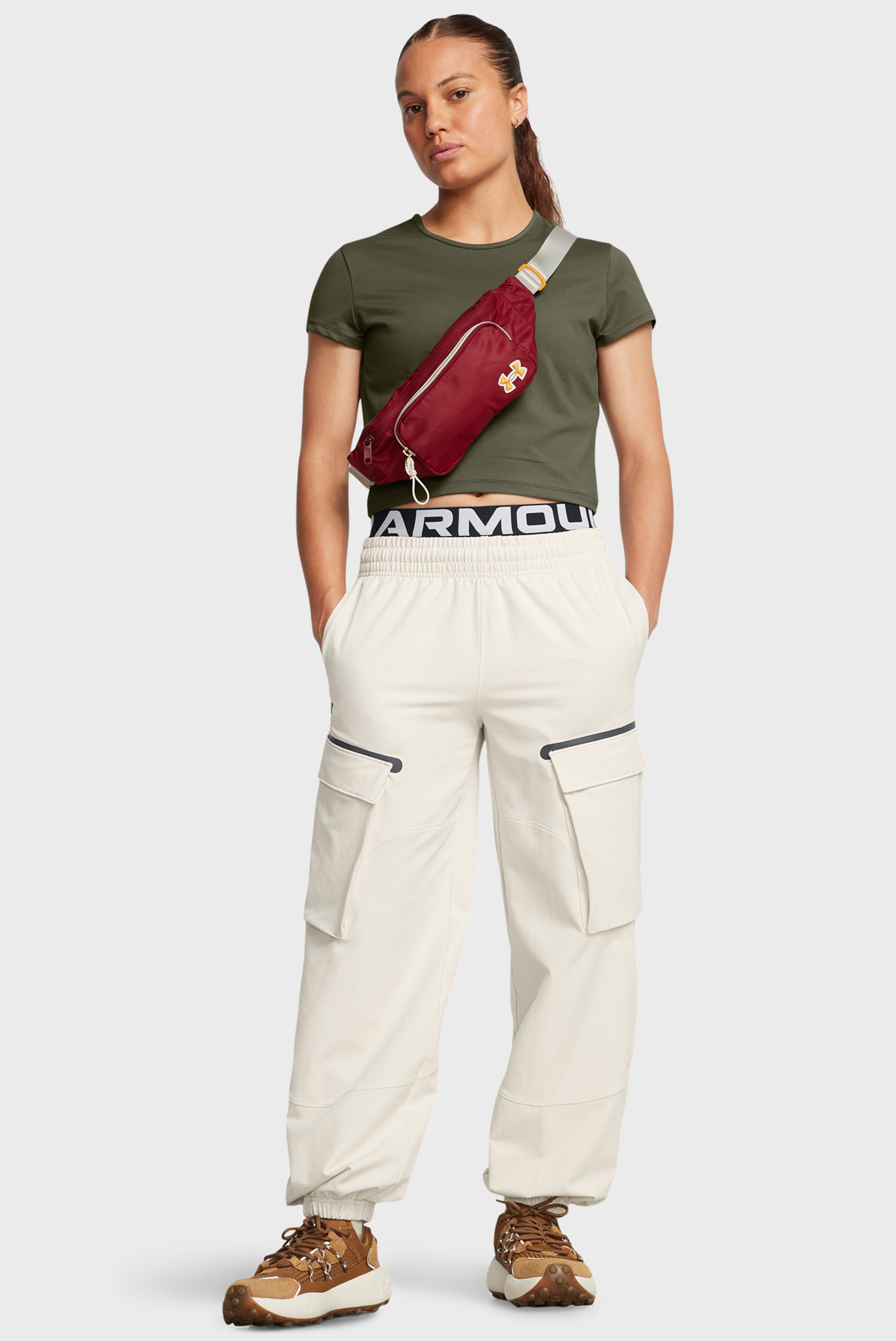 Женские бежевые спортивные брюки UA Unstoppable Cargo Pants 2