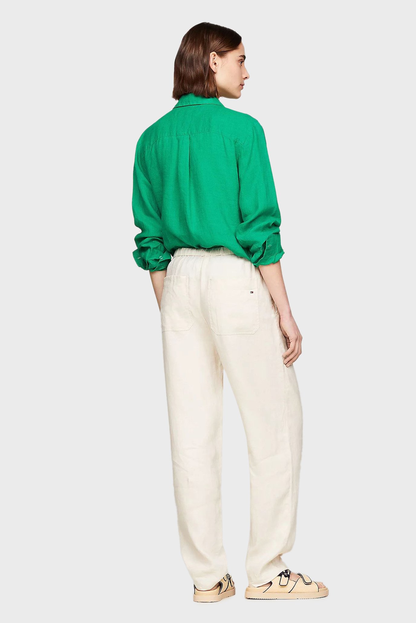 Женские белые льняные брюки CASUAL LINEN TAPER PULL ON PANT 3