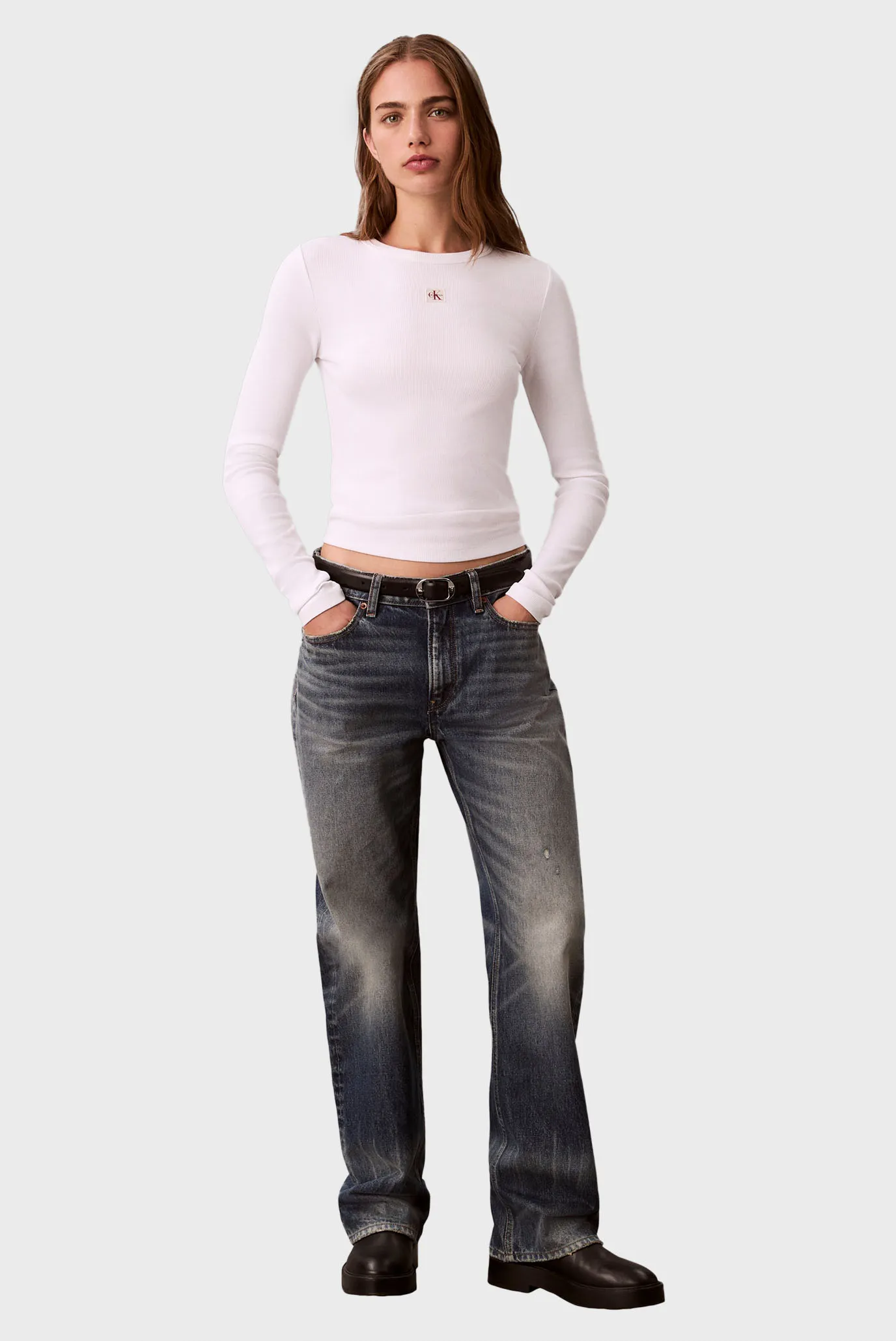 Лонгслив LS WOVEN LABEL 2X2 RIB CREW TOP 5