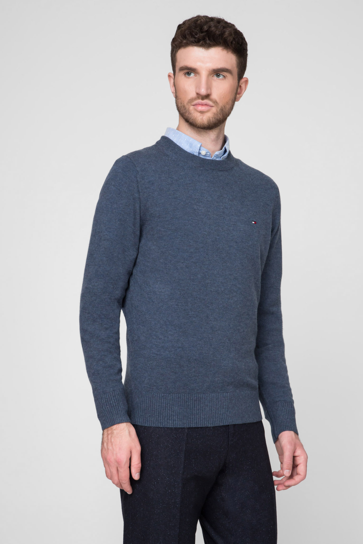 Мужской синий шерстяной джемпер LAMBSWOOL CREW NECK 7