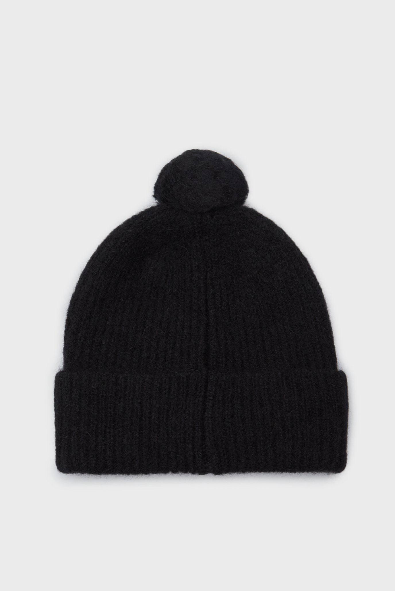 Женская черная шерстяная шапка CK EMBROIDERY AIRY POMPOM BEANIE 3