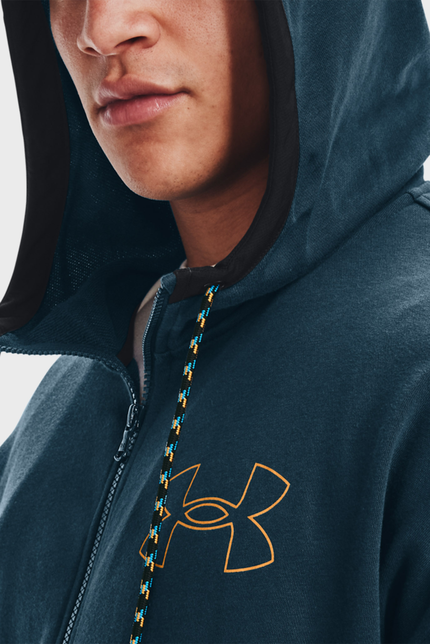 Мужское синее худи UA RIVAL TERRY SCRIBBLE FZ 4