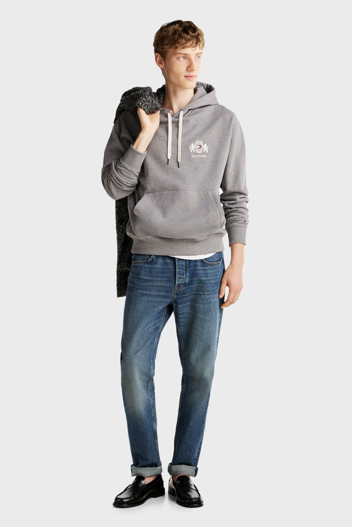 Мужское серое худи HILFIGER SMALL CREST 2