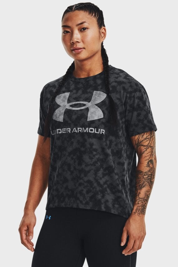 Женская черная футболка UA LOGO AOP HEAVYWEIGHT SS Under Armour