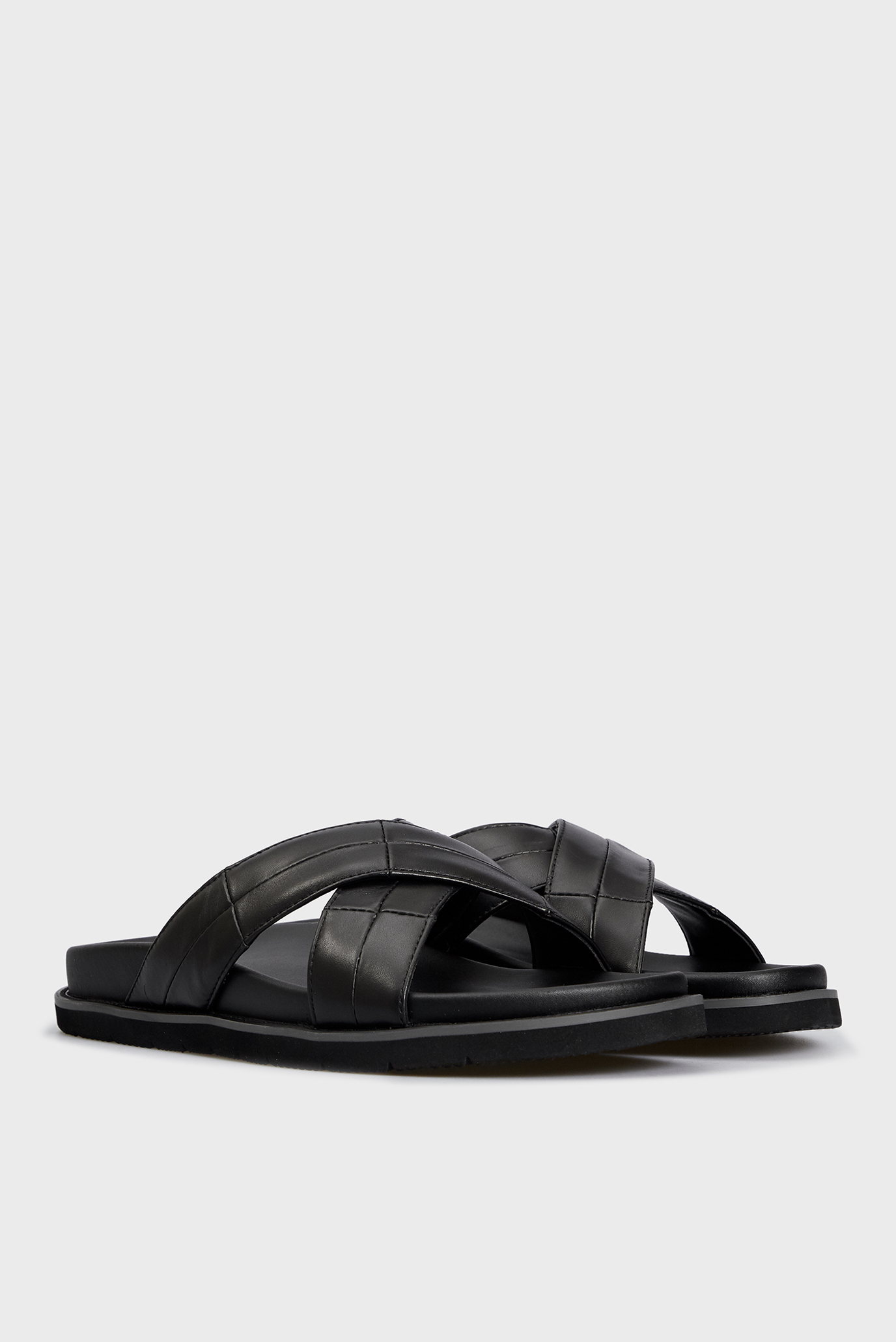 Мужские черные кожаные слайдеры 8