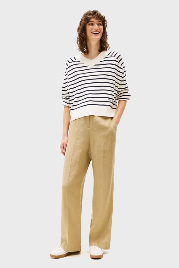 Женские бежевые льняные брюки TAILORED STRAIGHT