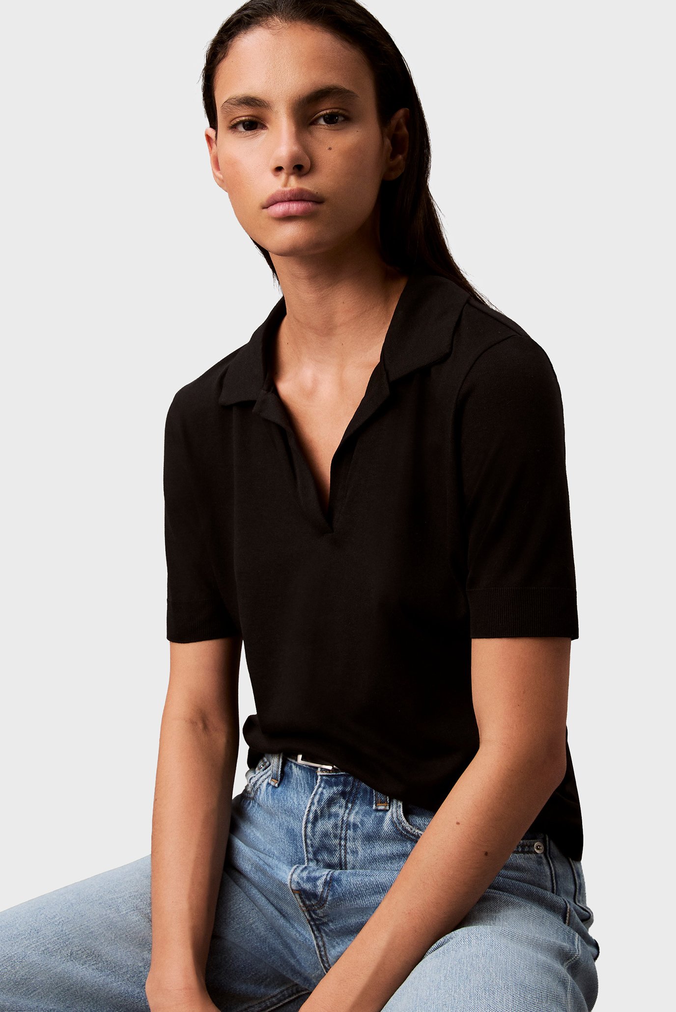 Женское черное поло REFINED 4