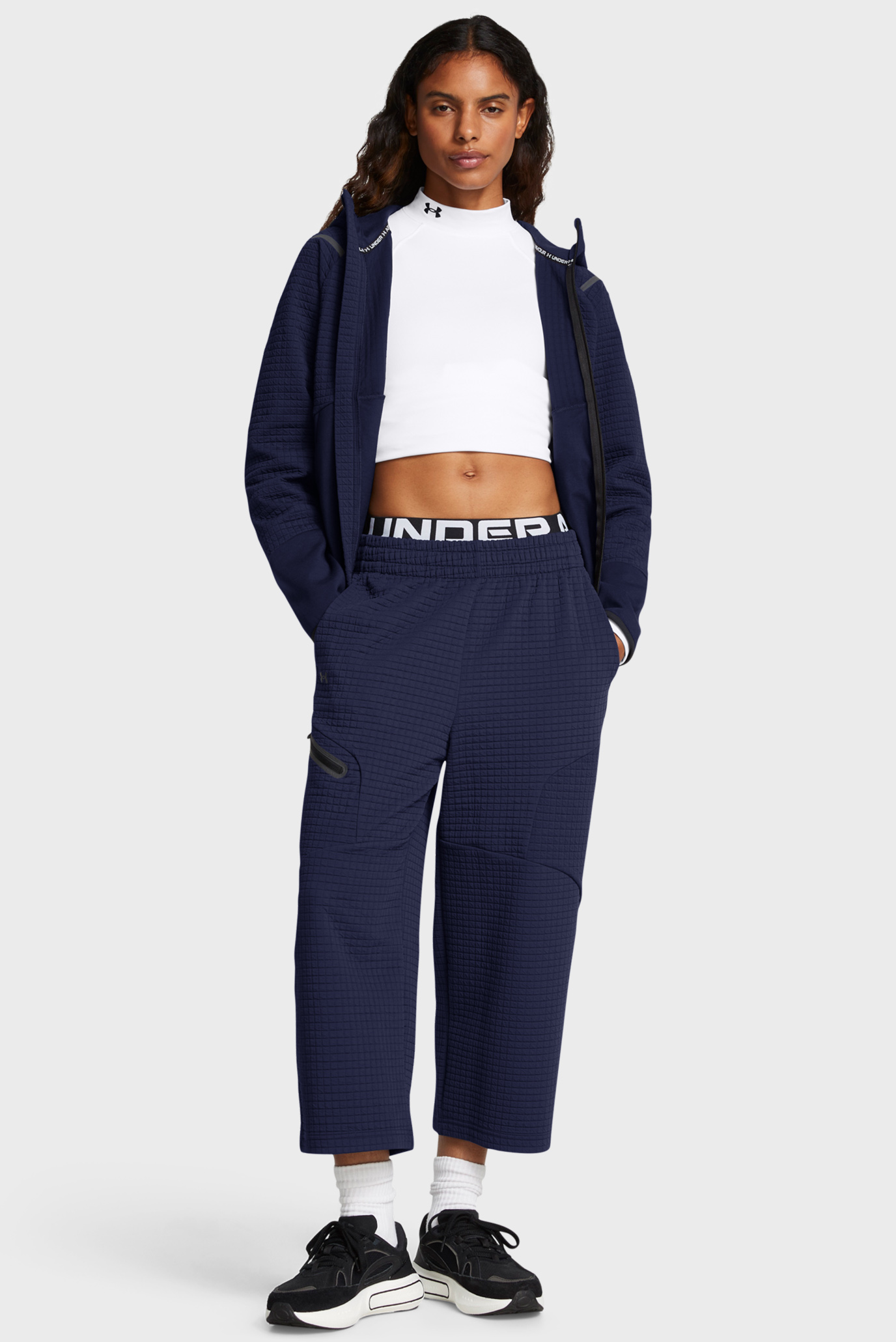 Женские темно-синие спортивные брюки Unstoppable Flc Grid Crop 3
