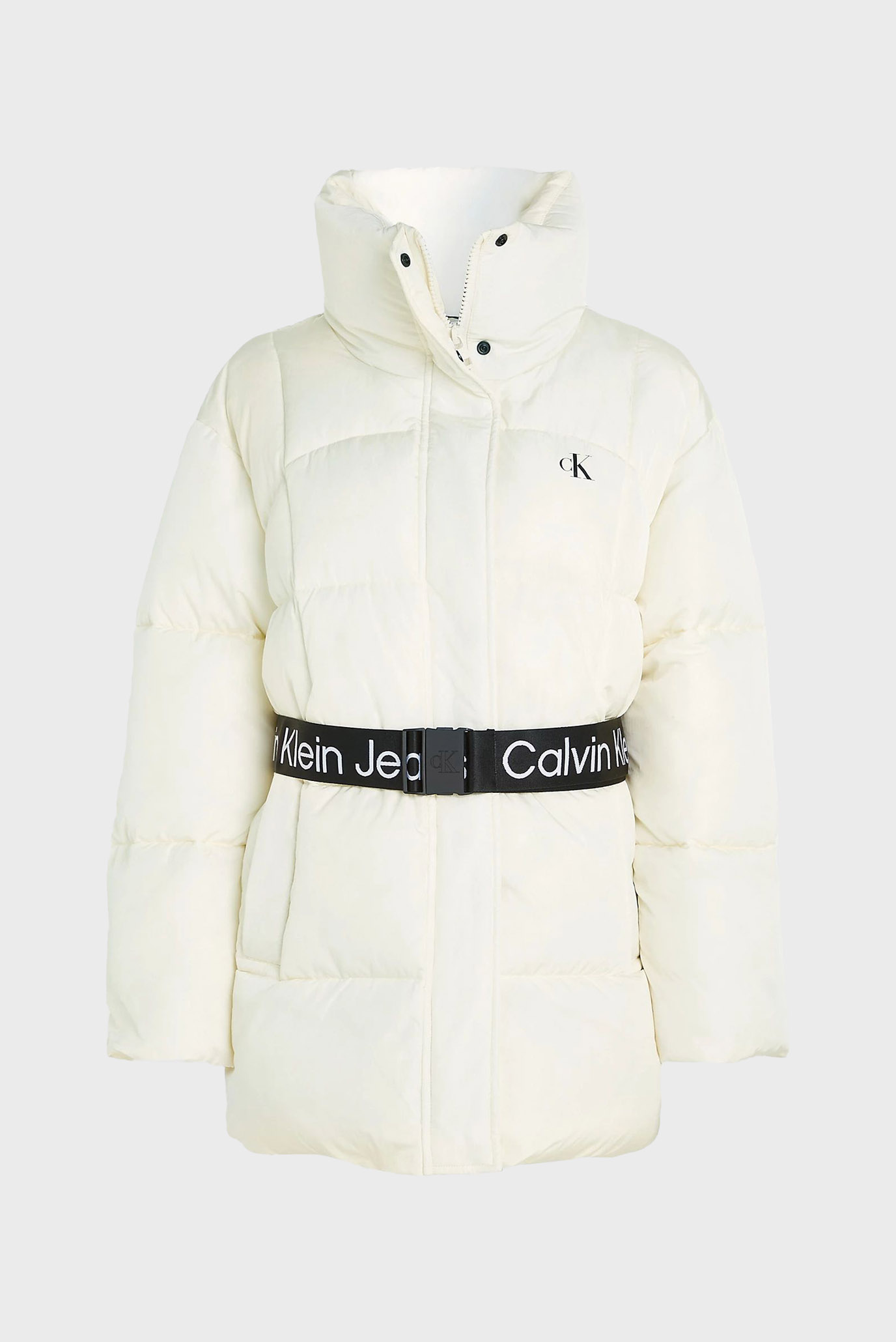 Женская белая куртка BELTED LONG PUFFER 6